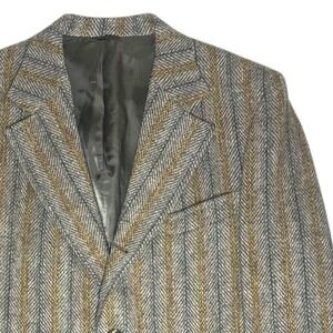 Vintage Harris‎ Tweed Striped Blazer Sport Coat Men's 42R Grey Beige